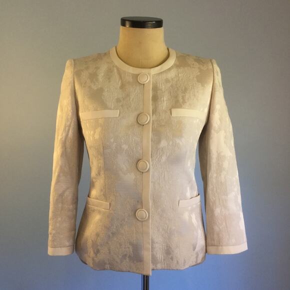 Kasper 4 Cream Ivory Jacquard Blazer Jacket Formal - Picture 3 of 10